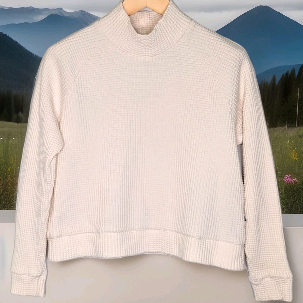 The North Face Chabot Thermal Waffle Knit Mock Neck Sweater LARGE Ivory White
